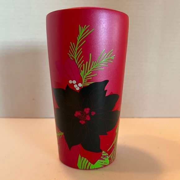 Starbucks Holiday Ceramic Tumbler Red Floral Poinsettia *NWT* - Picture 2 of 4